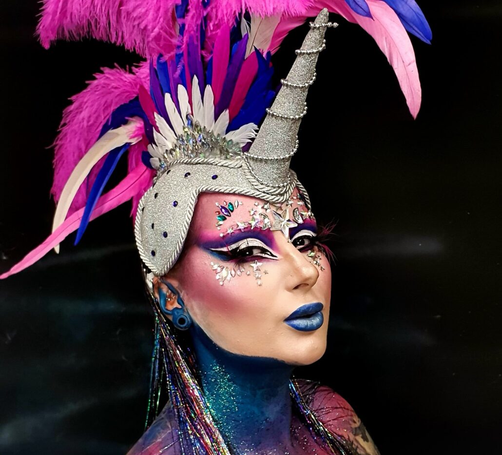 Creative girl showcasing event body paint and makeup artistry in Leicester.