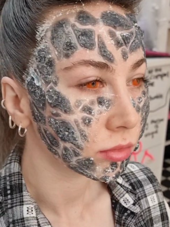 silicone charcoal lava prosthetic face